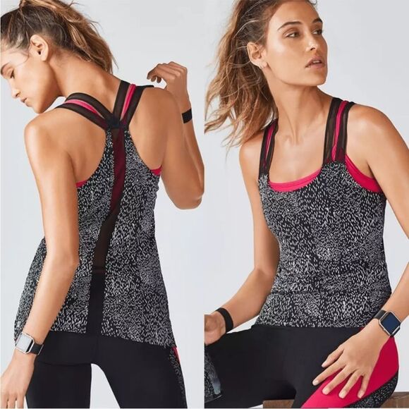 Fabletics Peyton Active Tank‎ Black White Strappy Mesh Back Workout Top Small - Picture 1 of 10